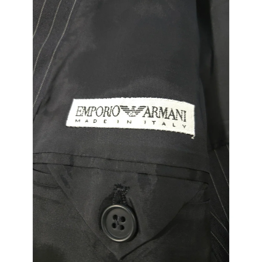 Emporio Armani Pinstripe Suit Jacket Charcoal Gray Wool Made in Italy US 42EU 52